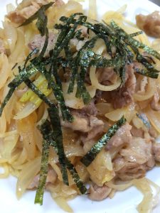 豚肉とネギの和風パスタ